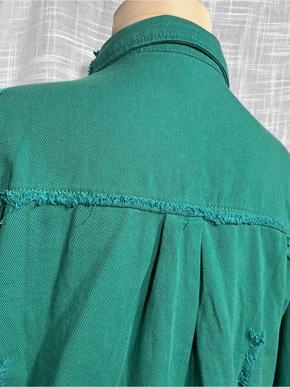 Distressed Green Button-Front Jean Jacket - Picture 13 of 14